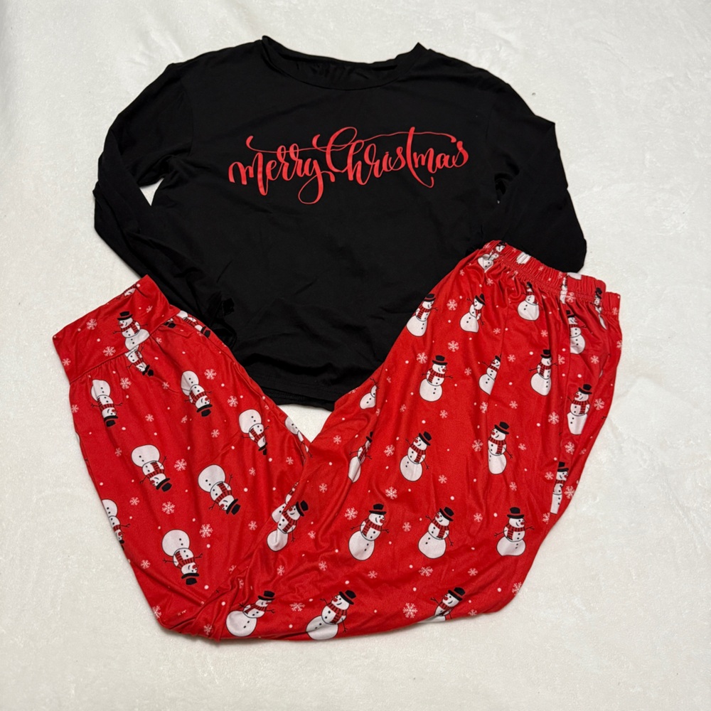 🌼 3 for $15 | SHEIN Black and Red Merry Christmas Pajama Set